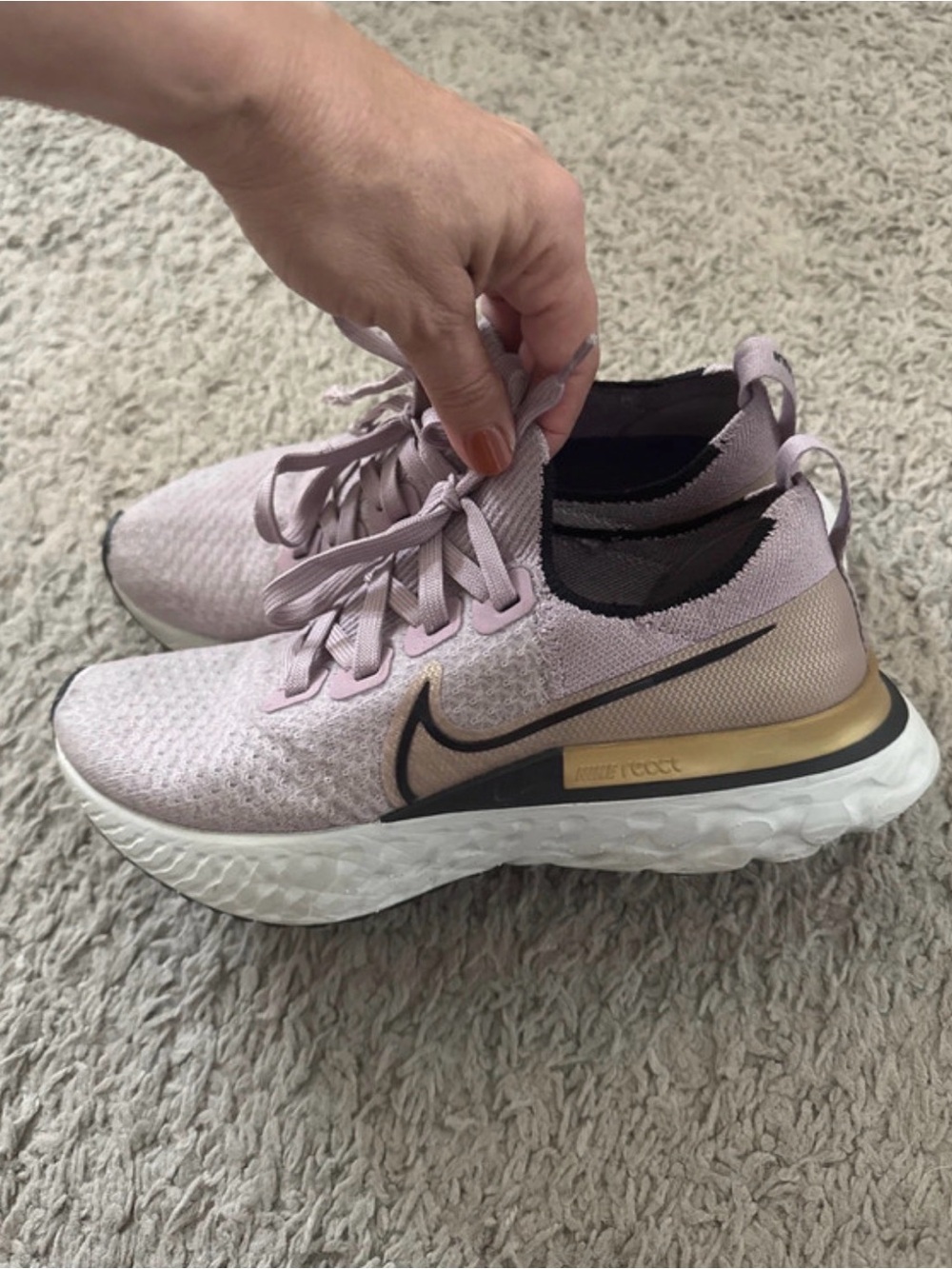 Nike Pink and Gold React Knit Women’s Sneakers
